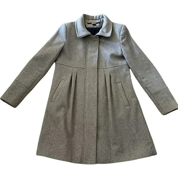 DKNY Gray Plain Peter Pan Collar Relaxed Woolen Coat Sz 4 - Picture 2 of 7